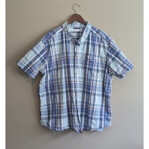 Columbia Mens XXL Short Sleeve Regular Fit Button Down Shirt Blue Plaid Outdoor